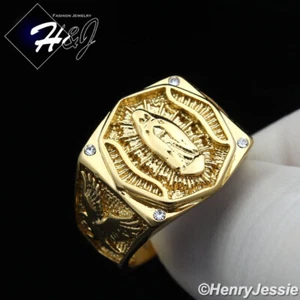 MEN Stainless Steel Icy Bling CZ Gold Plated VIRGIN MARY EAGLE Ring*GR145 - Picture 1 of 4