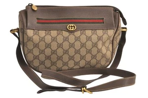 Authentic GUCCI Web Sherry Line Shoulder Bag GG PVC Leather Brown Junk 4997M - Foto 1 di 10