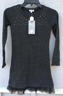 $90 Nuevo Con Etiquetas Espléndida Marca Manga Larga Gris Sólido Tachonado Parte Superior Encaje Parte Inferior Niñas  Foto 1 de 3