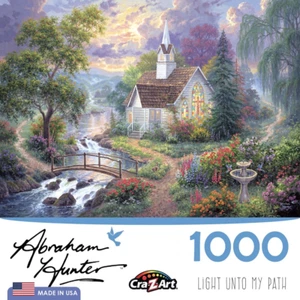 1000 PIECE JIGSAW PUZZLE 20" x 27" Church with Brook Made In USA - Picture 1 of 12