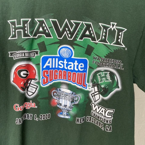 University of Hawaii Warriors 2008 Allstate Sugarbowl T Shirt Mens Medium Green Cover