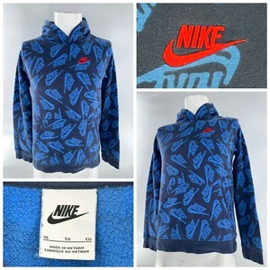 Nike Hoodie Sweatshirt Youth XL Blue Swoosh All Over Print Cotton Poly YGI L4-58 - Picture 1 of 13