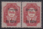 Russia post in Levant Turkey 1910 20p SMYRN in Pair CV ? 37$ MH*