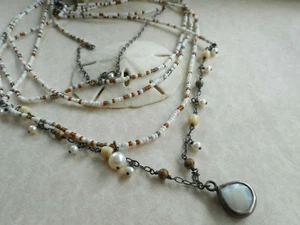Silpada Oxidized Sterling 5 Strand Seed Bead MOP Pearl Necklace N1673   RE32A - Picture 1 of 11