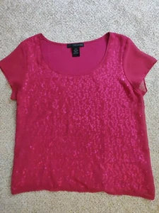 Calvin Klein Jeans Women’s Petite Large Purple Scoop Neck short sleeve Top - Picture 1 of 6