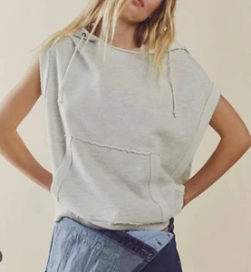 NEW Sz XL We Free People Donny Tunic Sleeveless Hoodie Sweatshirt Pullover Gray - Picture 1 of 6