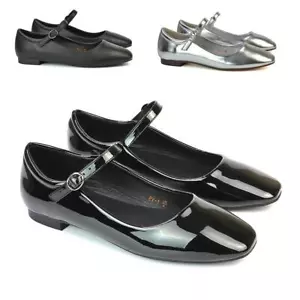 Womens Mary Jane Ballet Shoes Ladies Flats Buckle Strap Square Toe Dolly Pumps - Picture 1 of 34