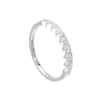 Sterling Silver & Clear CZ Crystal Hearts Half Eternity Ring Sizes H - V - Image 1 of 2
