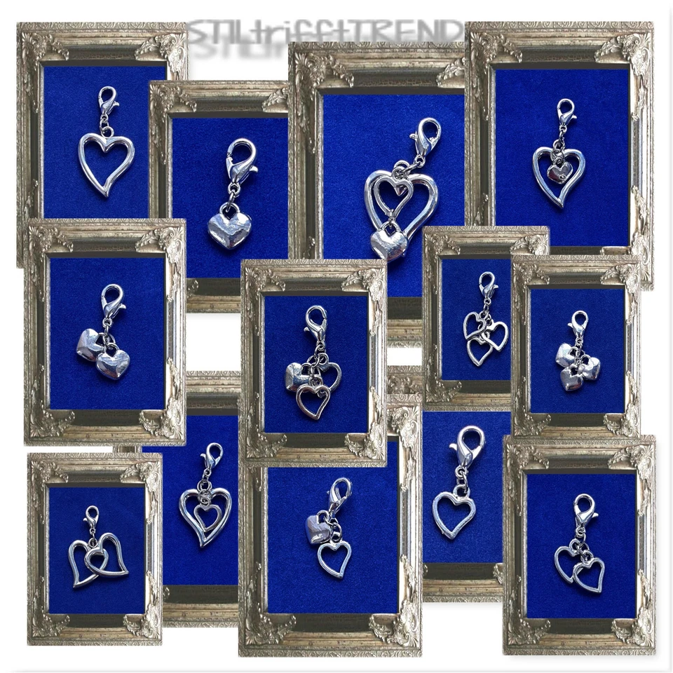 CHARM ANHÄNGER HERZ HERZEN LIEBE 8 VARIANTEN mit 925er SILBER Karabiner ARMBAND - Bild 1 von 1