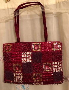 BEADED Sequin Purse or Handbag Deep Red ~ from India - Picture 1 of 5