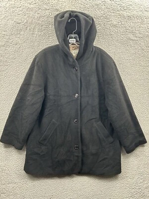 Abrigo LL Bean Mujer Grande Negro Chaqueta Parka Sudadera con Capucha Mezcla de Lana Polar Abotonado Foto 1 de 4