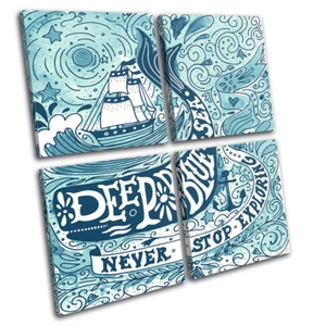 Watercolor Ship Whale  Sea Illustration MULTI CANVAS WALL ART Picture Print - Picture 1 of 1