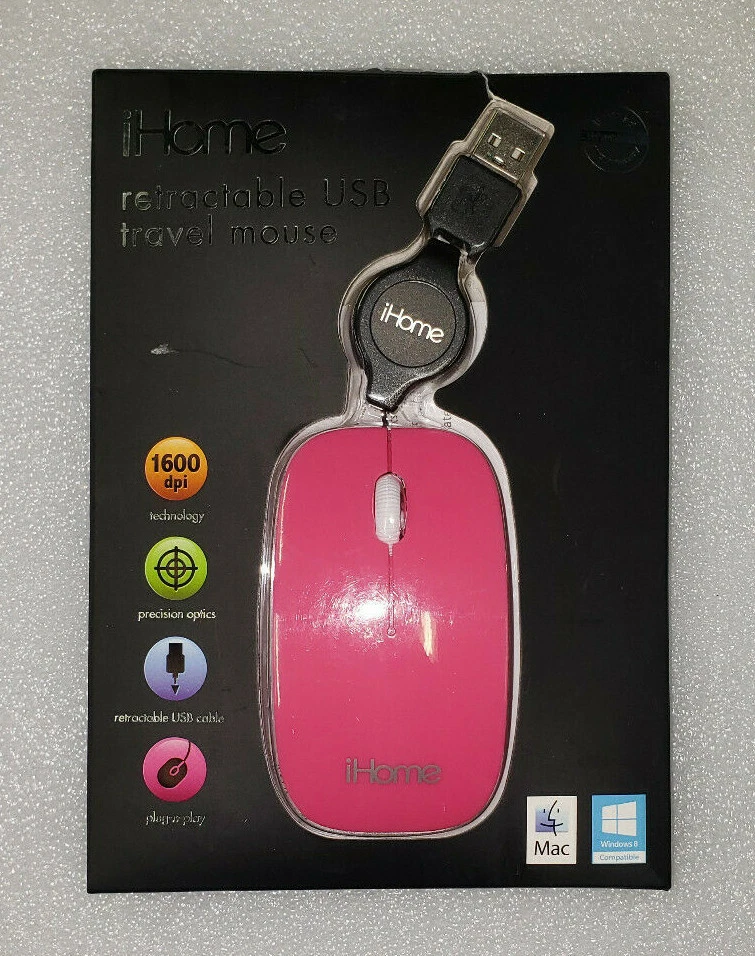 Lote de 28 Unidades iHome Ratón de Viaje USB Retráctil Rueda Click Rosa IH-M329P Foto 1 de 1