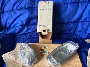 Kromex Holiday Giftware No. 481-21 Butter Dish with Glass Insert & Original Box - Picture 1 of 8