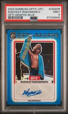 2023 Panini Donruss Optic UFC Opti-Graphs Shavkat Rakhmonov #OGSHR Blue PSA 9 - Image 1 of 2