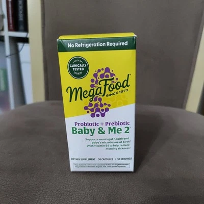 MegaFood Baby & Me 2 Probiótico prenatal prebiótico mareo por movimiento 30ct EXP 12/26 Foto 1 de 4