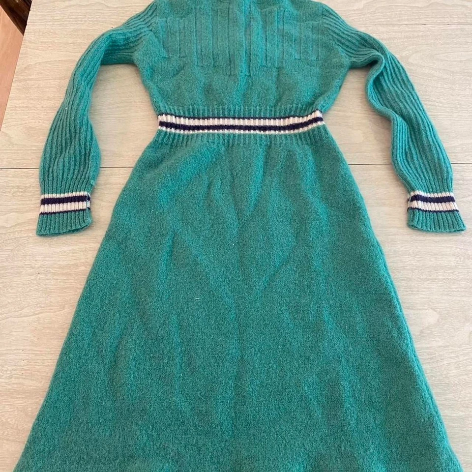 Vestido de malha vintage Miss Bergdorf Goodman Argento azul-petróleo mistura de lã tamanho 5 - Imagem 1 de 4