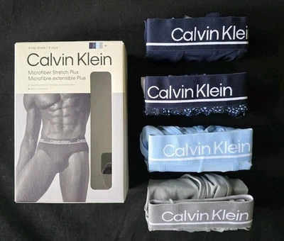 CALVIN KLEIN MICROFIBER STRETCH 4-PACK HIP BRIEFS MENS UNDERWEAR #NP27540-NWT - Image 1 of 4