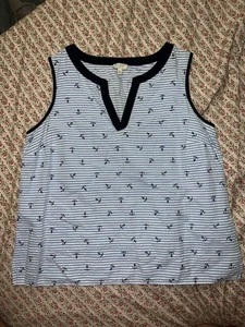 Talbots Sleeveless Blue & White Anchor Striped Linen Top Medium Petite - Picture 1 of 6