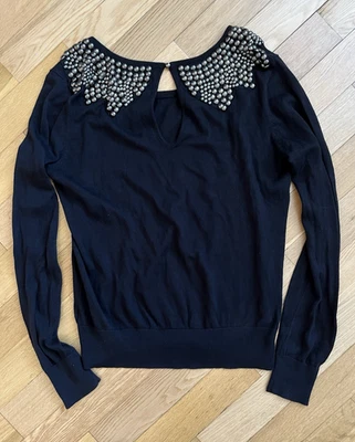 Suéter Topshop vintage com miçangas de metal - Tamanho 10 - 100% algodão - Frente/traseiro reversível - Imagem 1 de 4