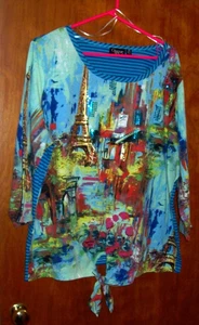 Maglione pullover Onque casual con paillettes manica 3/4 ~ scena di Parigi ~ taglia 2X - Foto 1 di 3