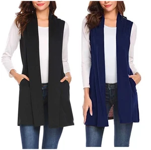 Damen Weste ärmellose Jacke leichte Strickjacke vorne offen Lagenlook Weste - Bild 1 von 18