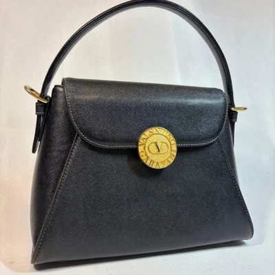 Bolso de Mano Valentino Garavani 2 Vías Cuero Negro Logo Accesorios de Metal Usado Japón Foto 1 de 4