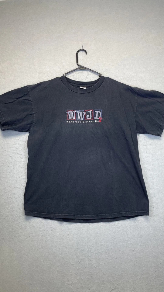 Camiseta Camisa De Colección WWJD Para Hombres XL Negra Qué haría Jesús Christian Brooks Años 90 Foto 1 de 4