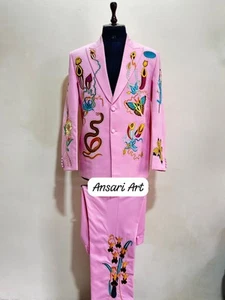 Herren rosa 2-teilig maßgeschneidert Blumen bestickt Western Nackt Anzug Hochzeit Outfits - Bild 1 von 9