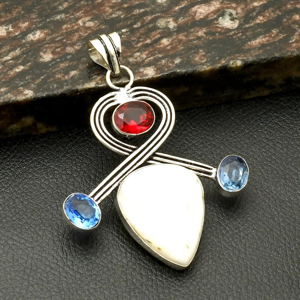 Madre Perla Granate Piedras Preciosas Étnico Hecho a Mano Colgante Joyería 2.72" AP-20845 Foto 1 de 1