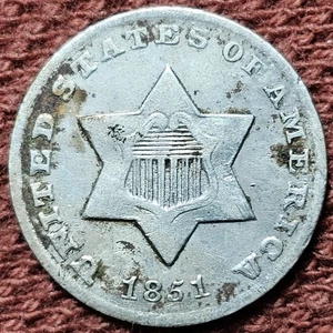 1851 O Three Cent Silver 3CS Better Date Nice Early US Type VF/XF Details - Picture 1 of 2