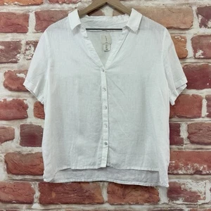 Joie Top Shirt Womens Large White 100% Linen Casual Button Front Short Sleeves - Picture 1 of 8