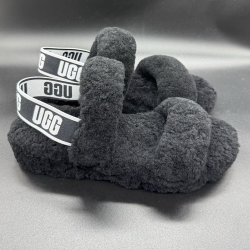 UGG Oh Yeah sandali bassi fluffy doppio cinturino colore nero taglia 8