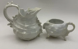 Vintage Royal Bayreuth Cream Pitcher & Sugar Bowl Conch Shell Design Bavaria - Picture 1 of 19