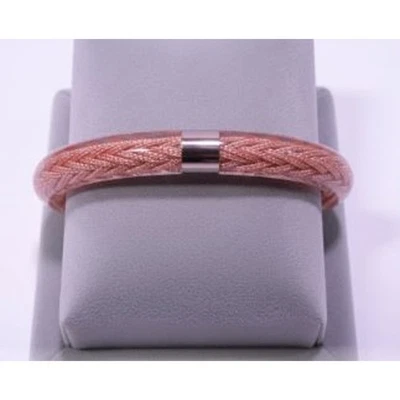 Pono by Joan Goodman 金属编织 Lucite 手镯 全新无标签 225 粉色 — 第 1/4 张图片