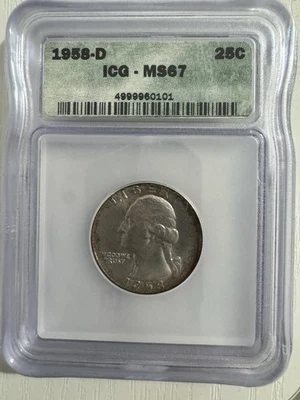 1958-D RARE GEORGE WASHINGTON QUARTER GRADED MS 67  ICG  LISTS $155.00 - Image 1 of 2