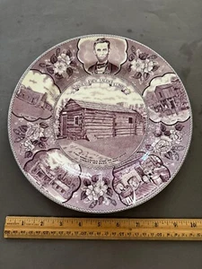 OLD ENGLISH STAFFORDSHIRE NEW SALEM ILLINOIS LINCOLN'S CABIN TRANSFERWARE PLATE - Picture 1 of 9