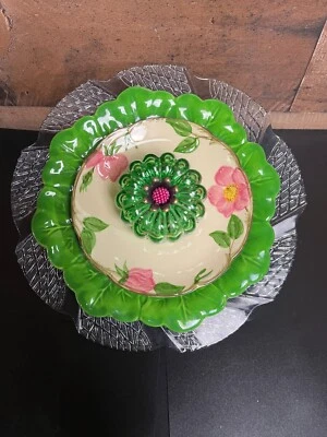 Стеклянная пластина сад цветок двор искусства блюдо цветок перепрофилированный солнце ловец зеленый розовый - Изображение 1 из 4