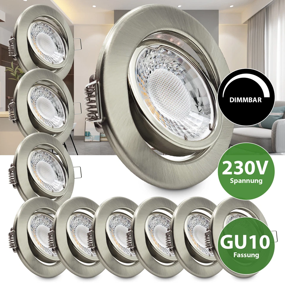10x LED Einbaustrahler 230V GU10 Einbauspots Decken Einbauleuchten dimmbar Set - Bild 1 von 1