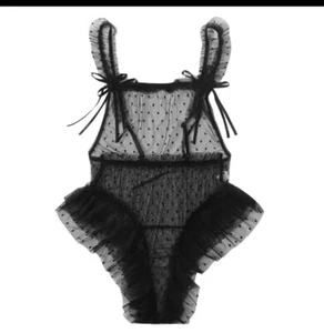 Sexy lencería de peluche de malla de cuero negra M 8-10 - Imagen 1 de 1
