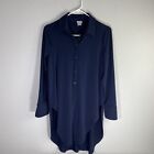 Chicos 0 Womens Slinky Tunic/Jacket Dark Blue High Low with Collar Blouse Size S