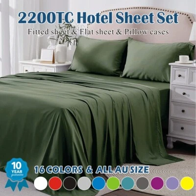 2200TC 4Pieces Deep Pocket Bed Flat Fitted Sheet Set Single/KS/Double/Queen/King - image 1 of 4