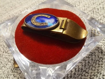 Antiguo clip de corbata ruso vintage de 1920 latón esmalte azul raro buena suerte Sbl Foto 1 de 4