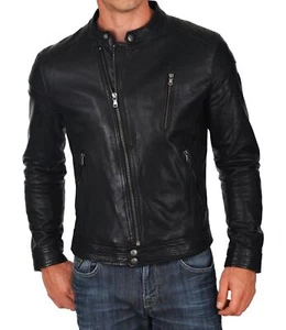 Leather Jacket Men's Biker Motorcycle Black Brown Size Vintage Mens Bomber - Picture 1 of 38