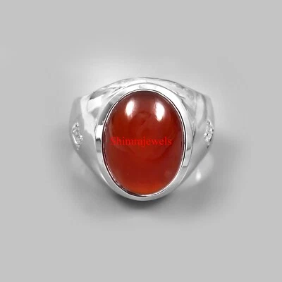 Pedra preciosa natural de hessonita com anel de prata banhado a ouro branco 18k para homens #1087 - Imagem 1 de 4