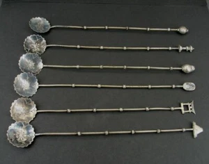 Ice Tea Spoons Vintage Bamboo Sterling Silver 925 Set of 6 Asian Theme - Picture 1 of 6