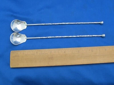 Par de CUCHARAS PARFAIT INUSUALES Esterlina - Manijas de cilindro martilladas - Tapa de bola Foto 1 de 4