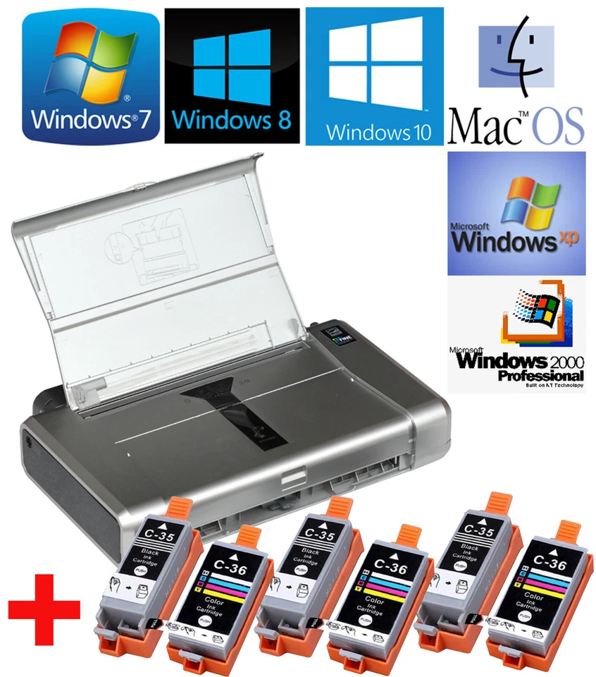 Small & Portable: Color Printer Canon Pixma IP100 Win 2000 XP 7 8 10 + 3 Ink Set - Image 1 of 1