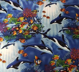 Hoffman Whale Ocean Print Craft Quilt Fabric Hawaiians for Real 1 yd F3060 - Picture 1 of 6