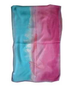 LS078 BLUE PINK PURPLE COLOR PROCESS 100% SILK SCARF SHAWL MUFFLER OBLONG CUTE - Picture 1 of 1